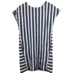 Madewell Linen Blend Lightweight Stripe Coastal Crew Button Back Play‎ Dress XXS